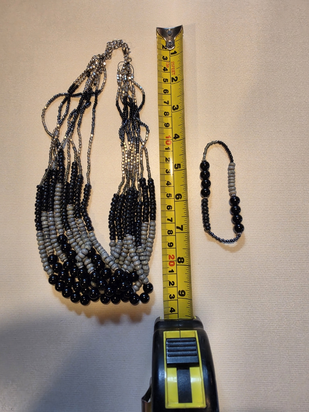 Black and Gray Beaded Necklace and Bracelet Set - Lot 2